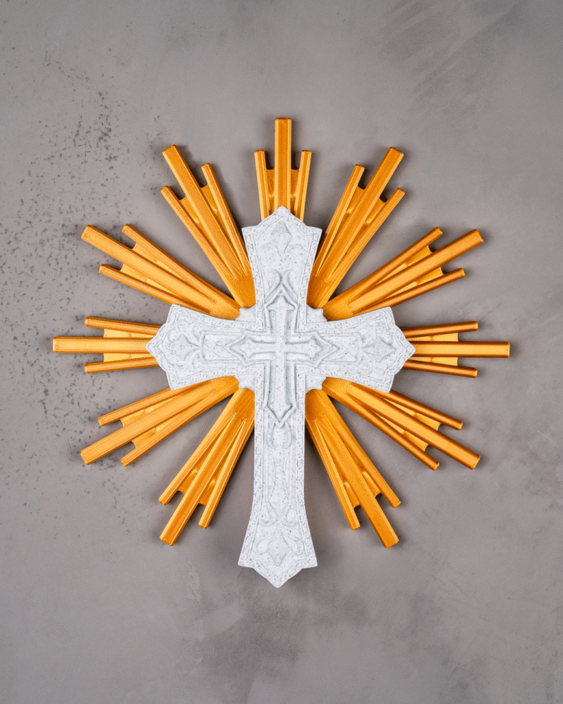 Cruz Sagrada com Resplendor Dourado para mesa ou parede