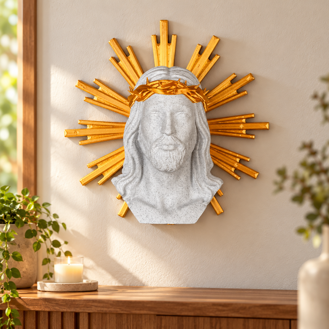 Busto do Sagrado Coração de Jesus com Resplendor Dourado - Imagem 4