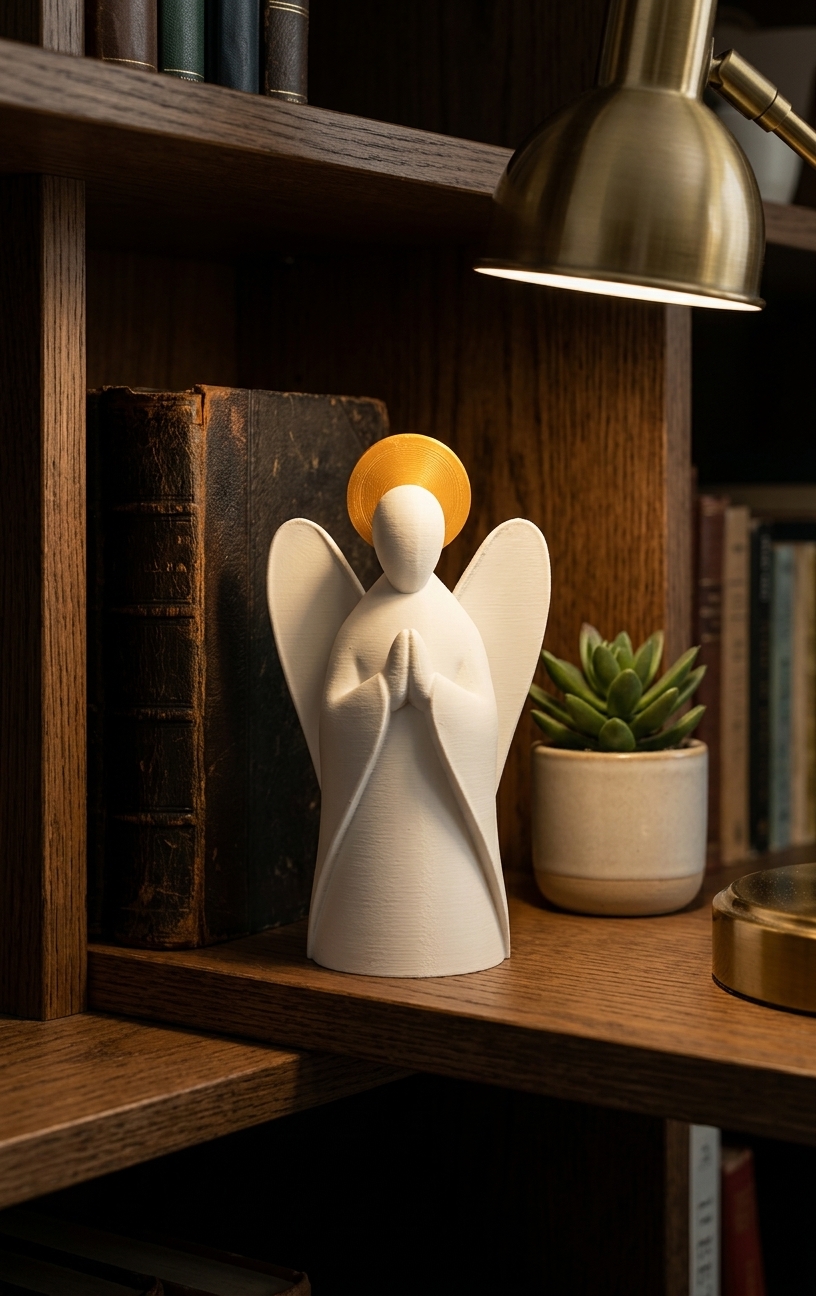 Escultura de Anjo Rezando Branco e Dourado - Imagem 5