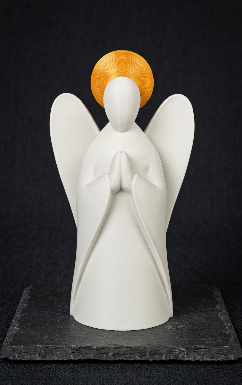 Escultura de Anjo Rezando Branco e Dourado - Imagem 4