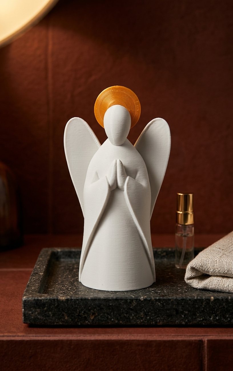 Escultura de Anjo Rezando Branco e Dourado - Imagem 3