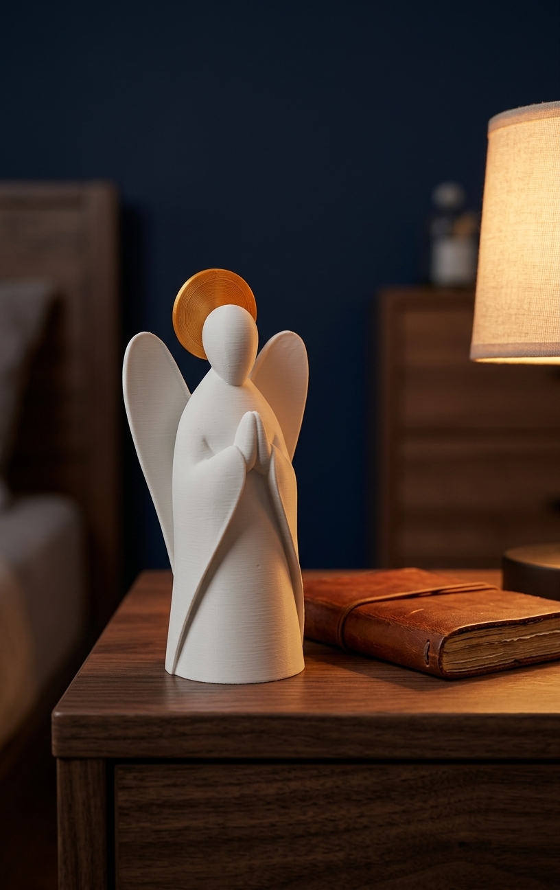 Escultura de Anjo Rezando Branco e Dourado - Imagem 2